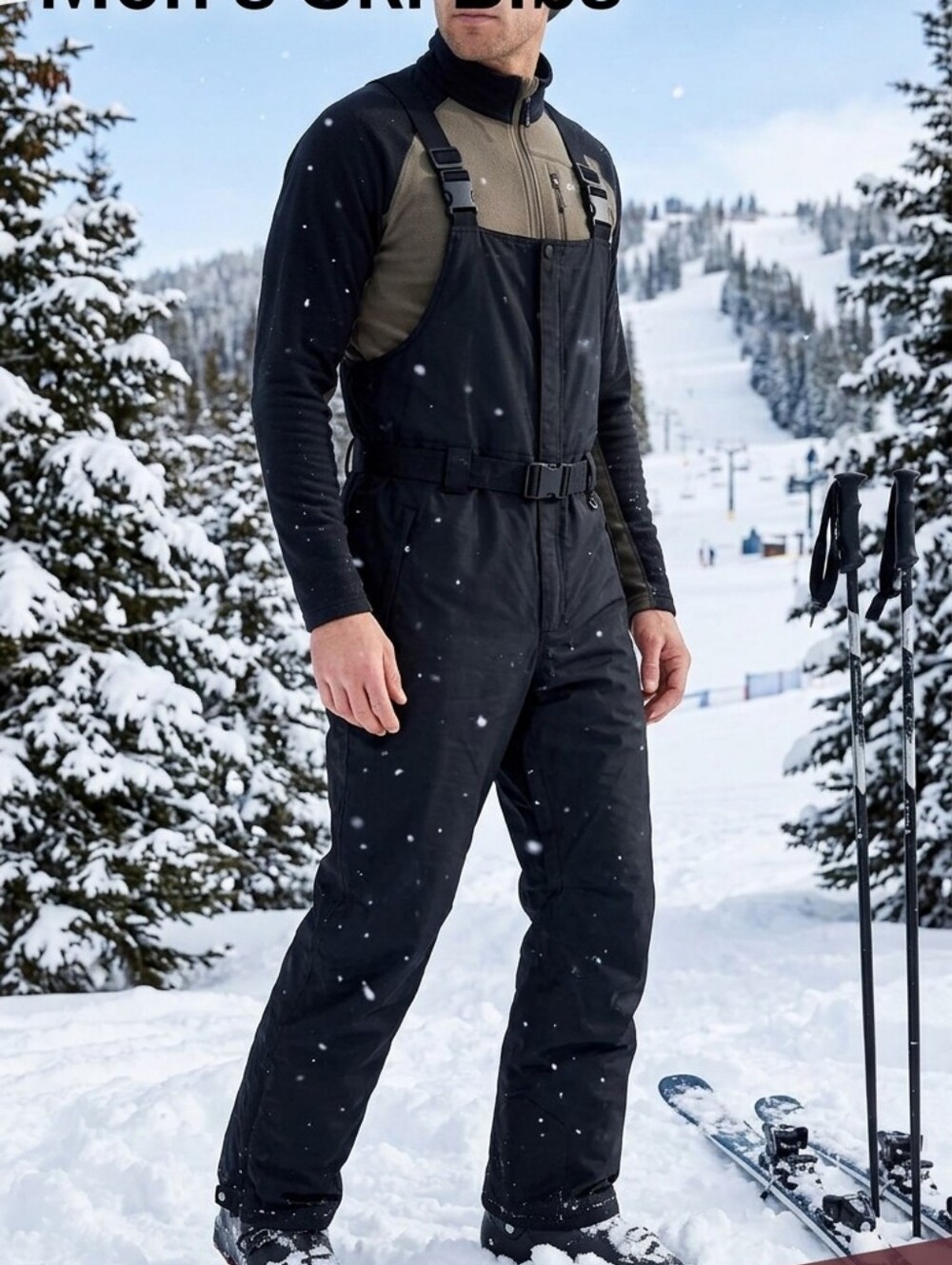 Columbia Ski Pants Snow Bib Overalls Black Mens Medium Waterproof Insulated